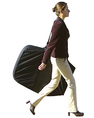 Woman with portable table